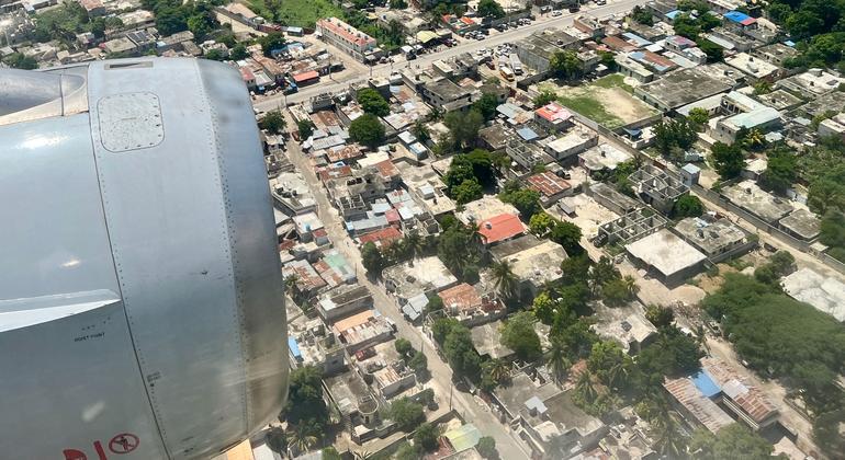 A plane passes over Port-au-Prince, the capital of Haiti.