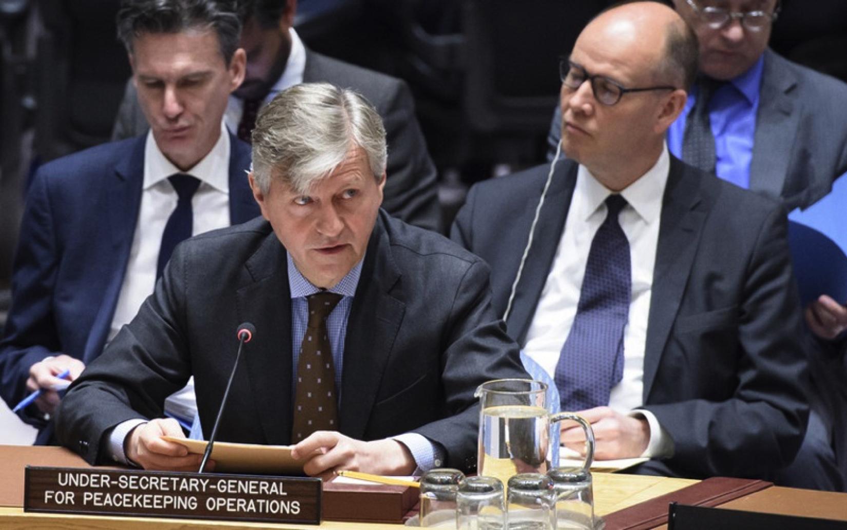 Le secrétaire général adjoint aux opérations de maintien de la paix, Jean-Pierre Lacroix, lors de son intervention sur la situation d´Haïti au Conseil de Sécurité le 3 avril 2018.