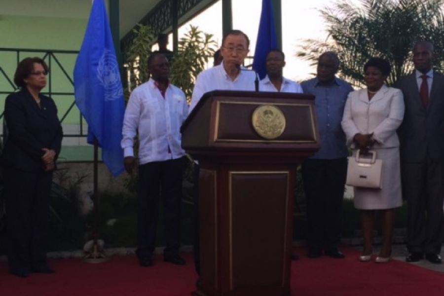 Le Secrétaire général des Nations Unies, Ban Ki-moon, lors de sa visite en Haïti le 15 Octobre 2016.