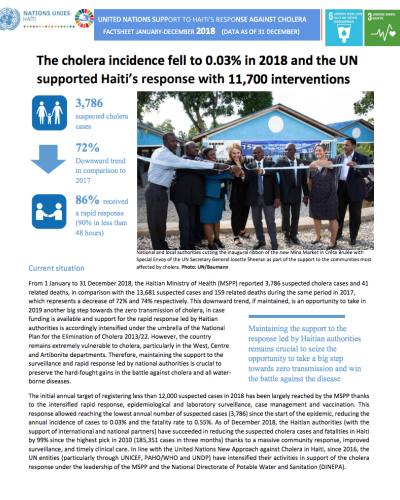 Factsheet annuelle sur la réponse contre le choléra en 2018.